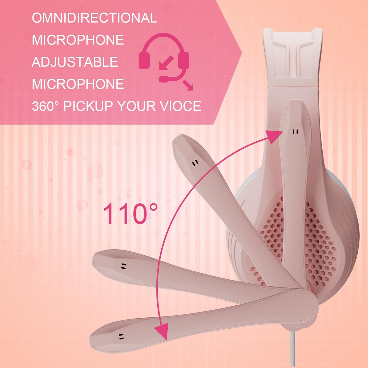 Adjustable Gaming Headset With Mic 3.5Mm Port - Rose Gold