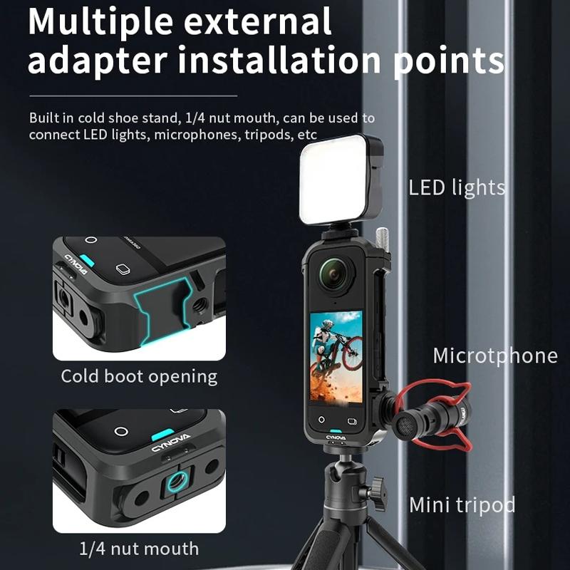 Metal Rabbit Cage & Lens Cover Set for Insta360 X4 - Black