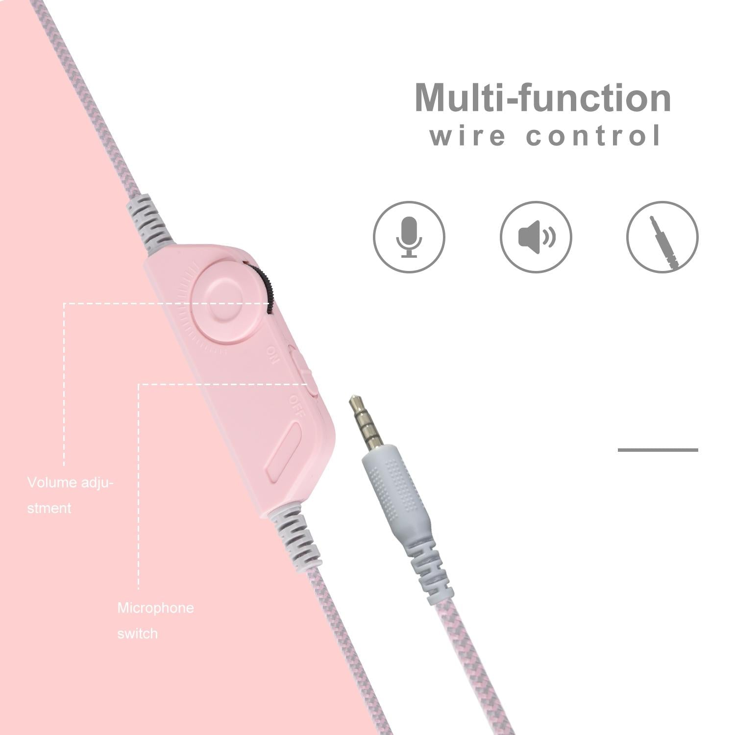 3.5Mm Wired Gaming Headset With Mic Pink