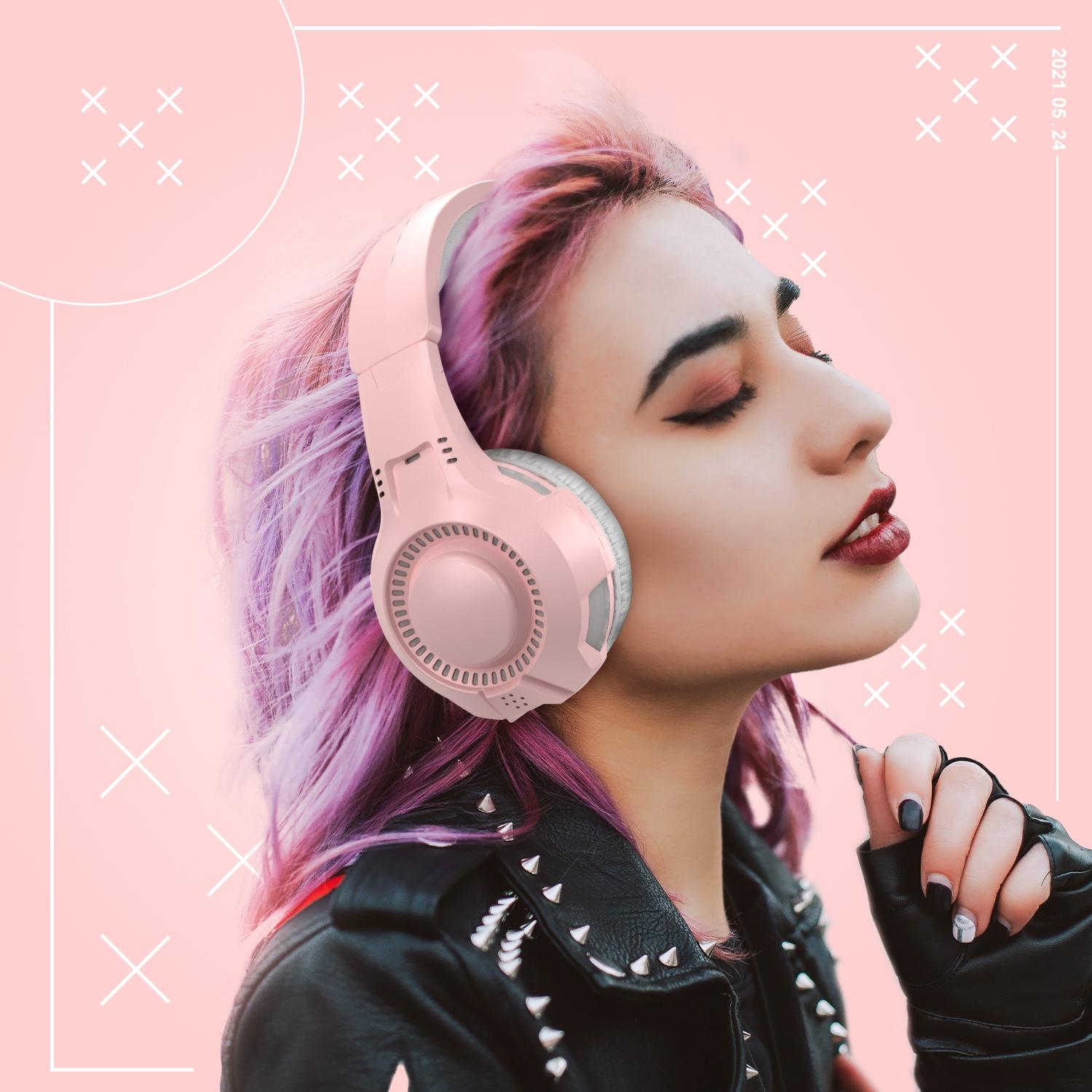 3.5Mm Wired Gaming Headset With Mic Pink