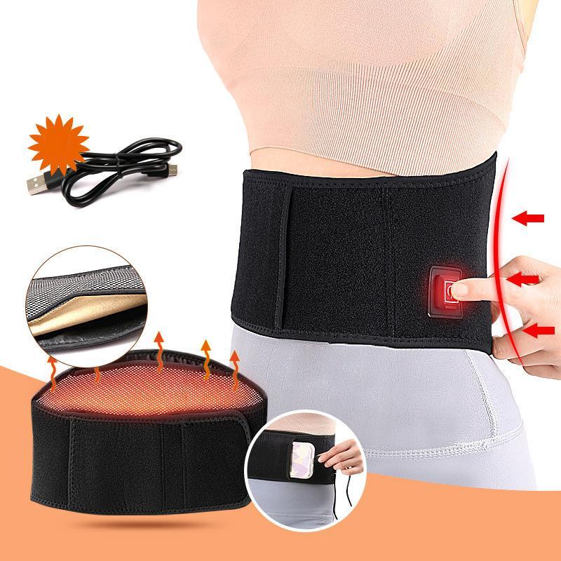 Adjustable Usb Heated Waist Belt For Sports Therapy Black
