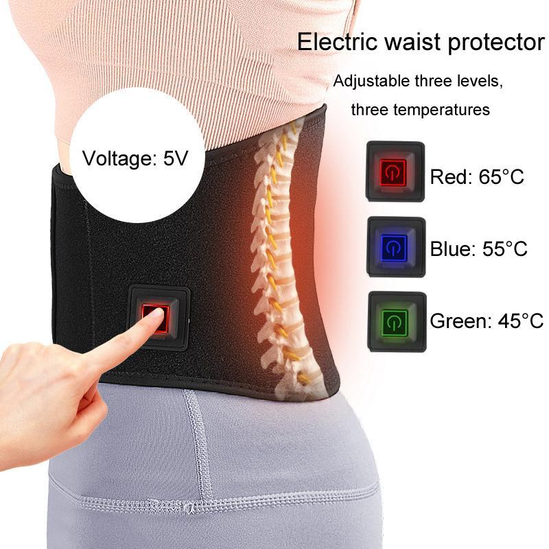 Adjustable Usb Heated Waist Belt For Sports Therapy Black