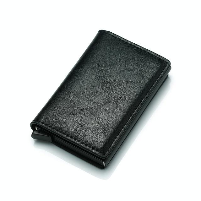 Anti Magnetic Rfid Leather Metal Wallet Universal Fit Black - Black