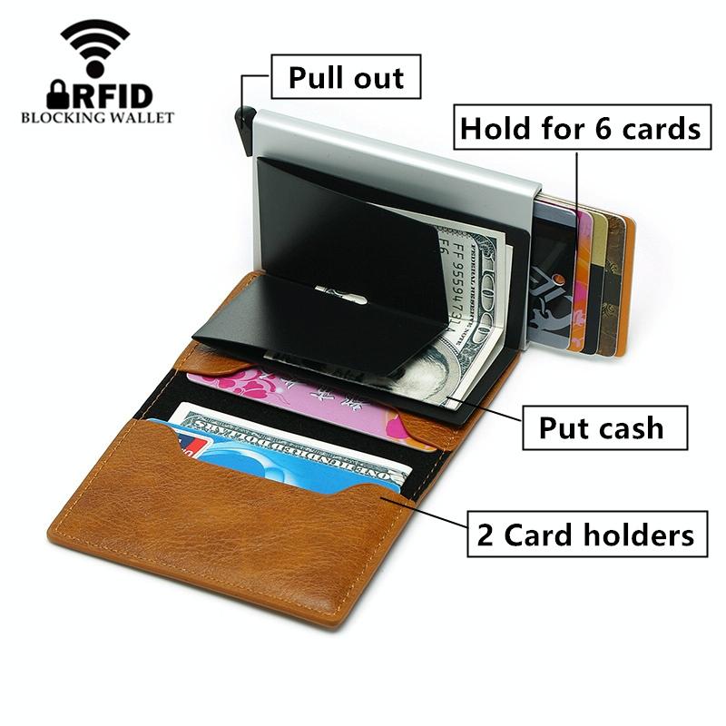 Anti Magnetic Rfid Leather Metal Wallet Universal Fit Black - Black