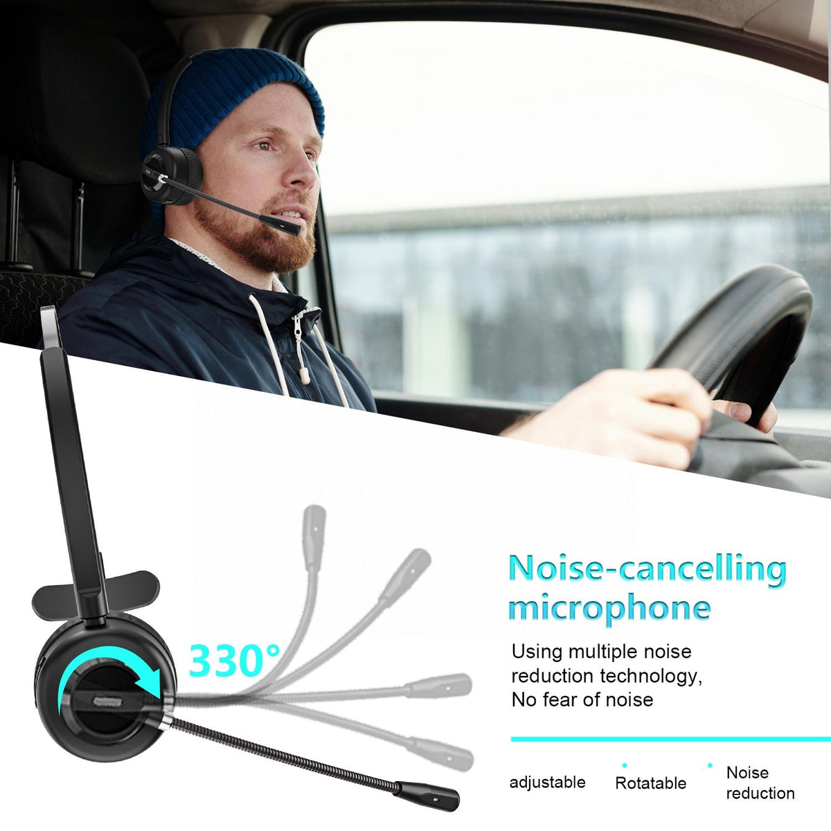 Wireless Noise-Cancelling Headset With Mic Black