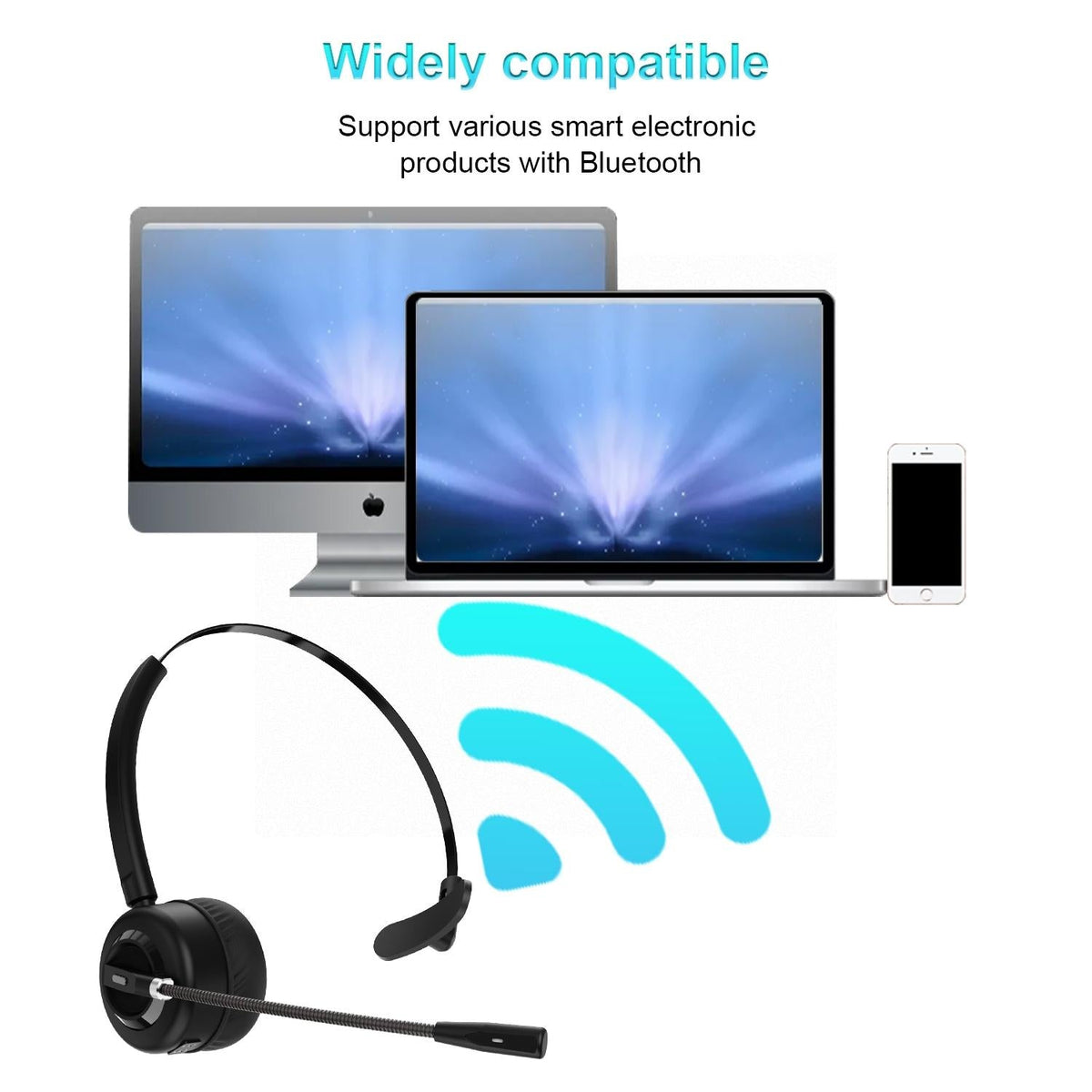 Wireless Noise-Cancelling Headset With Mic Black