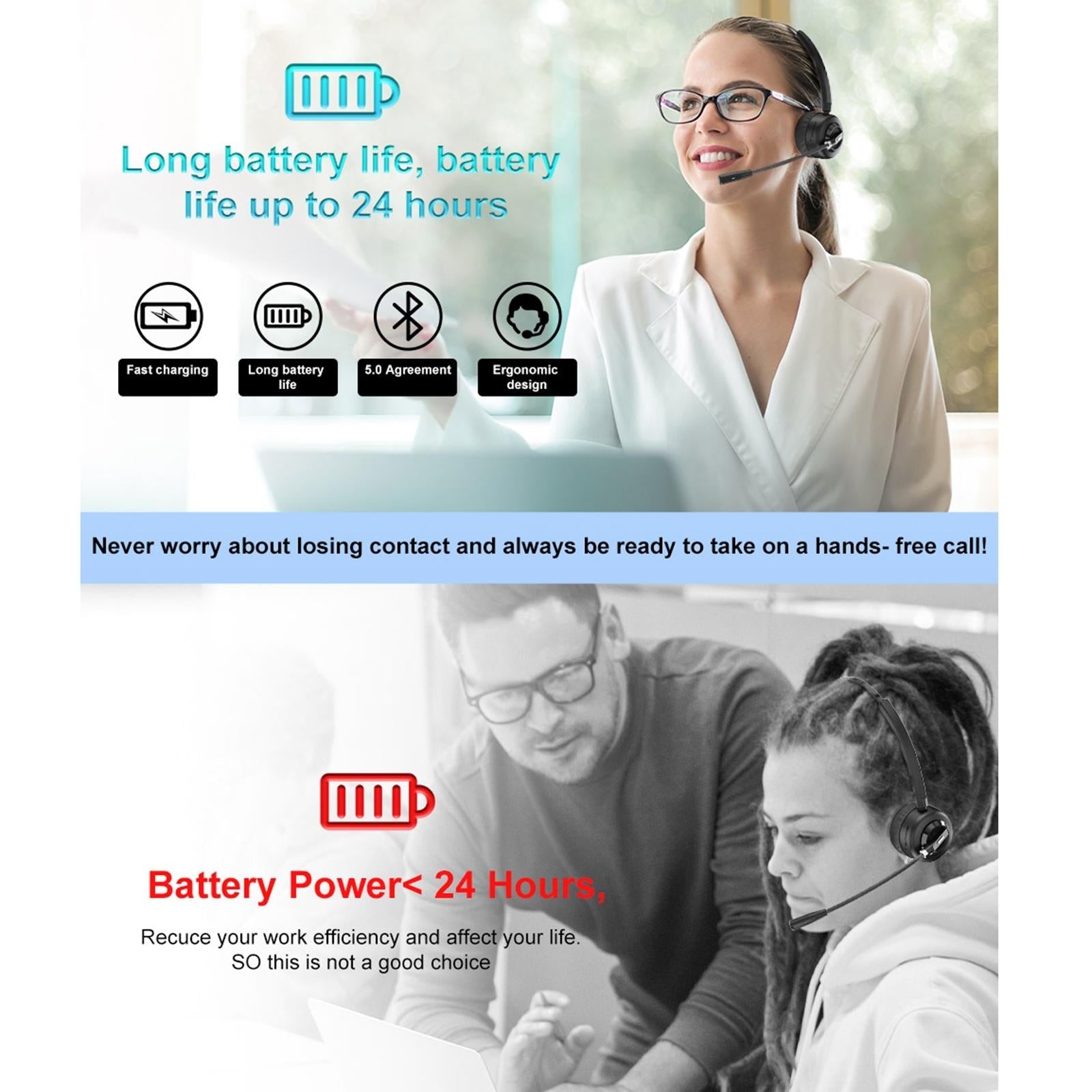 Wireless Noise-Cancelling Headset With Mic Black