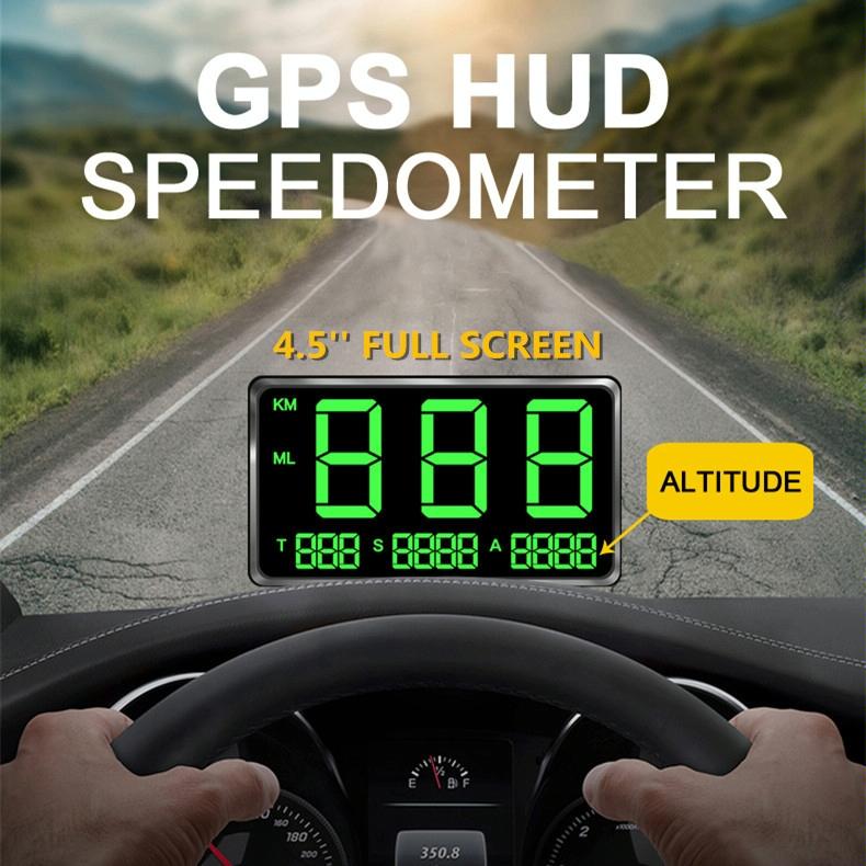 4.5 Inch Hud Car Gps Speed Meter With Overspeed Alarm Mileage Altitude Clock Black