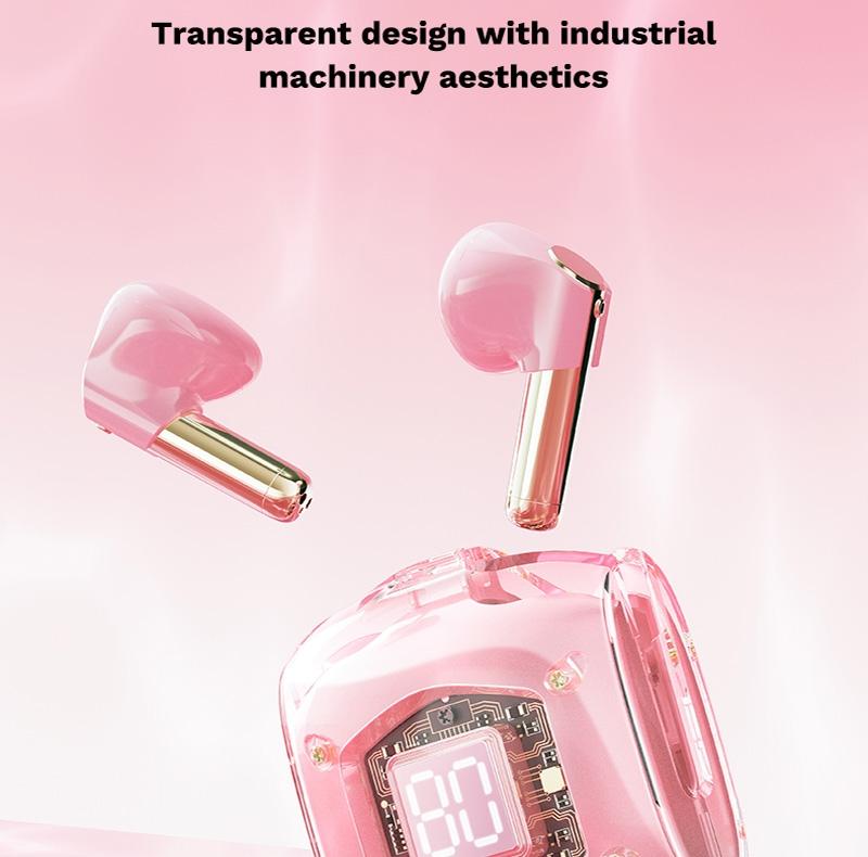 Transparent Bubble Tws Wireless Earphones with Lanyard - Pink