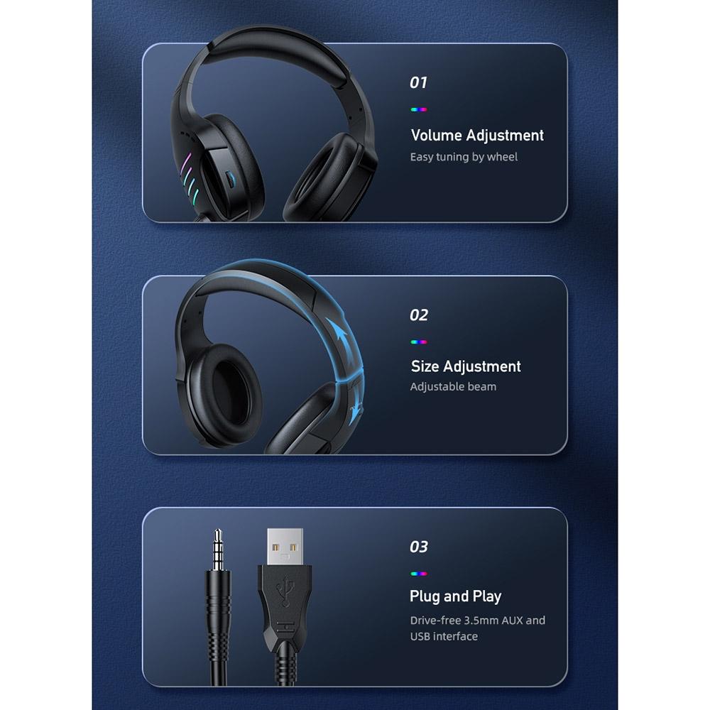 Usb + 3.5Mm Gaming Headset With Mic & Ambient Light Black
