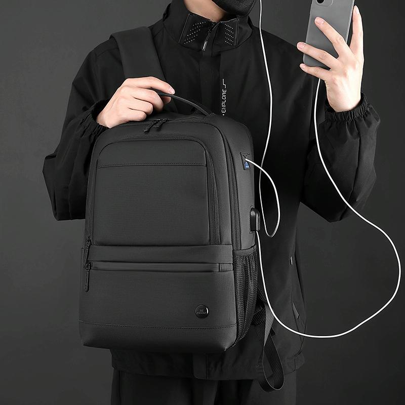 Men Usb Backpack with Charging Port - Black