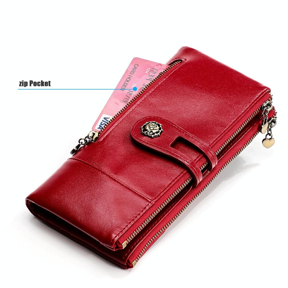 Vintage Rfid Leather Wallet with Card Slots for Women - Red