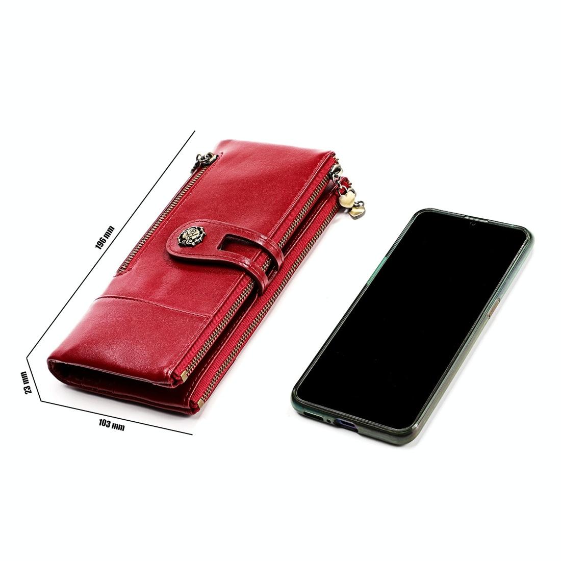 Vintage Rfid Leather Wallet with Card Slots for Women - Red