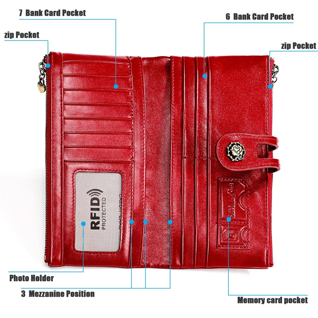 Vintage Rfid Leather Wallet with Card Slots for Women - Red