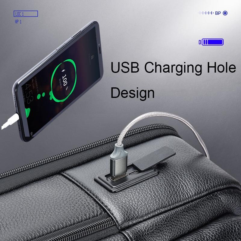 Waterproof Anti-theft Backpack with Usb Charging - Cowhide Multi-compartment Black