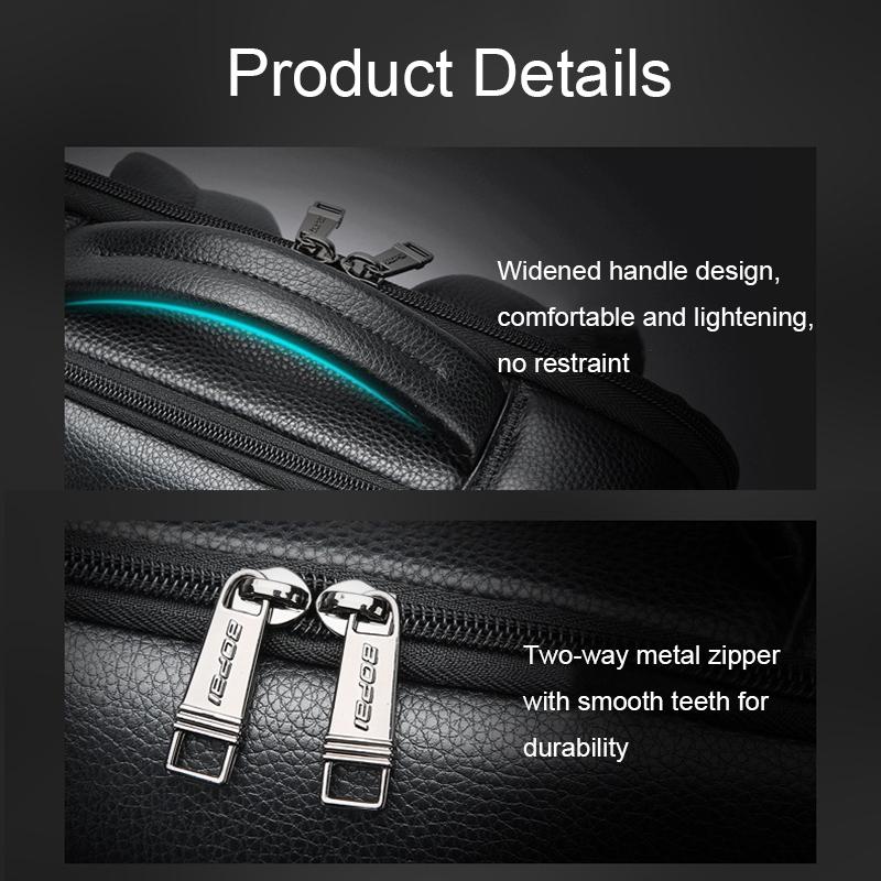 Waterproof Anti-theft Backpack with Usb Charging - Cowhide Multi-compartment Black