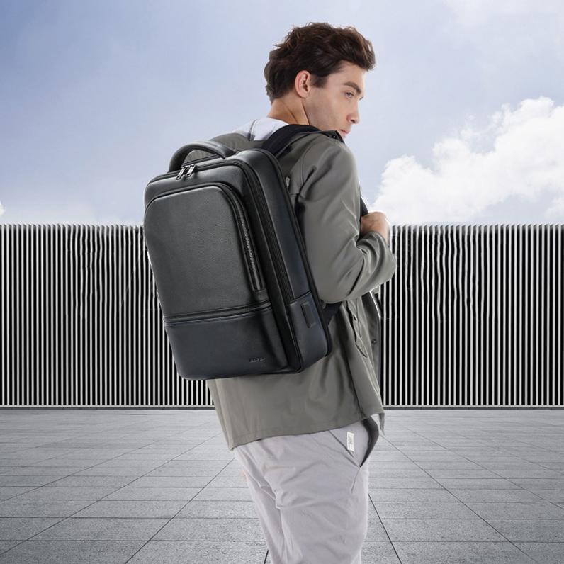 Waterproof Anti-theft Backpack with Usb Charging - Cowhide Multi-compartment Black