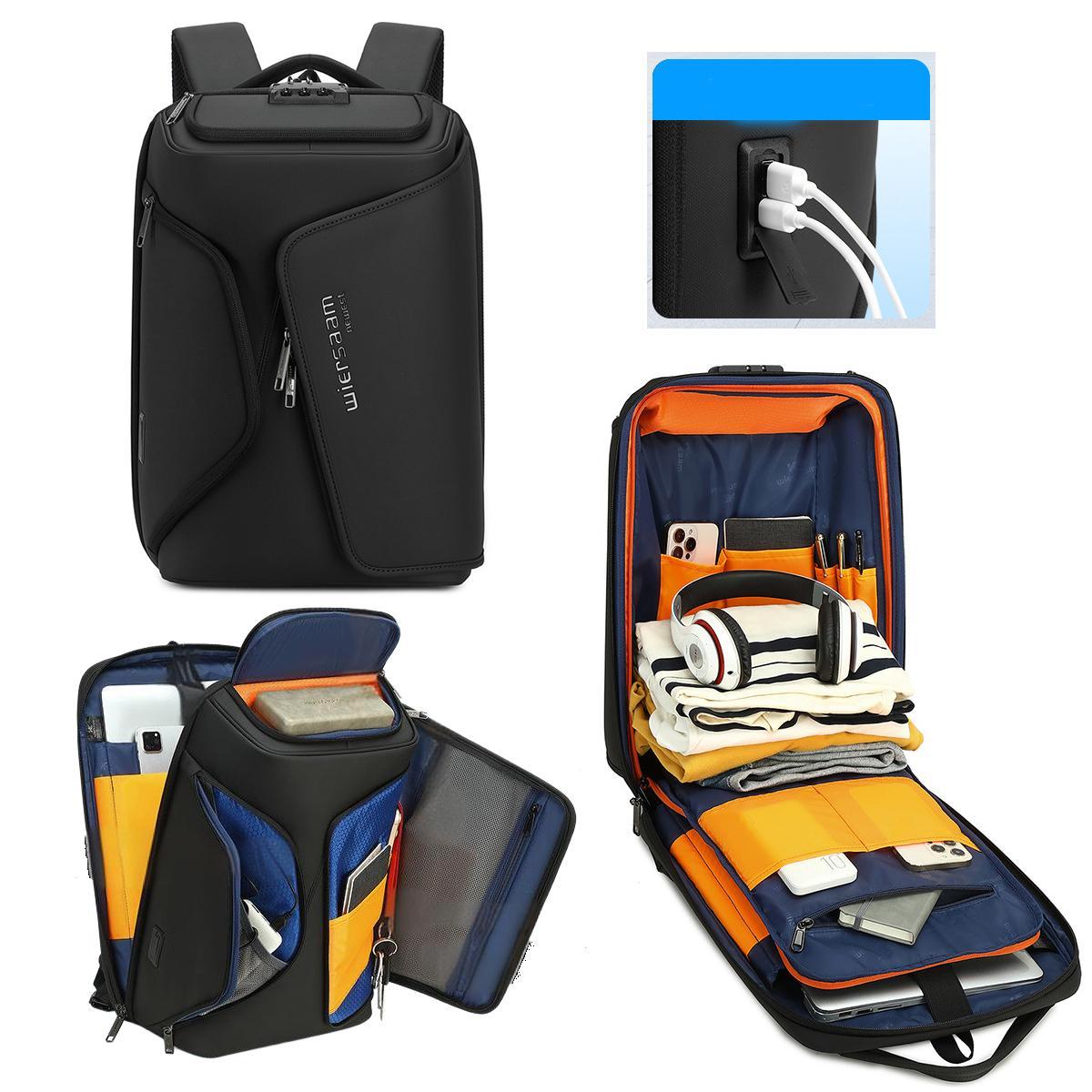 Water Resistant Anti Theft Laptop Backpack With Usb Port - Black