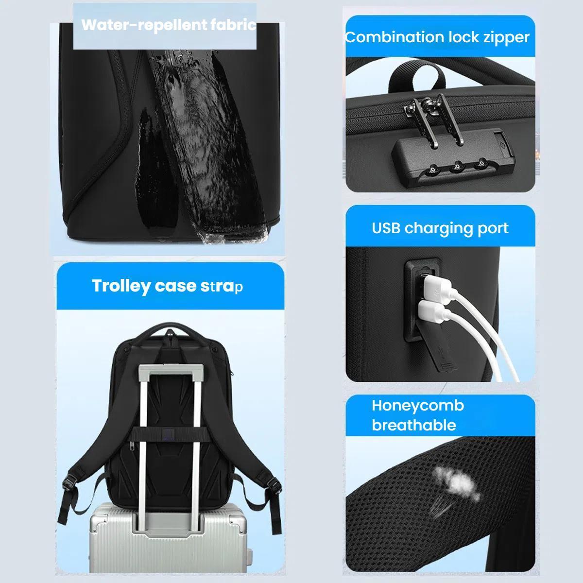 Water Resistant Anti Theft Laptop Backpack With Usb Port - Black