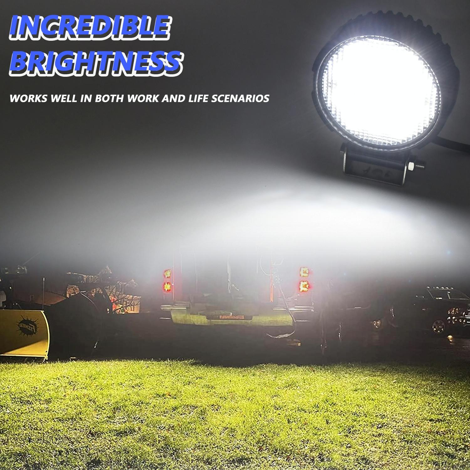 14W 9 - 30V Floodlight Mixed Luminous 4 Inch Round Work Light With Wire Set