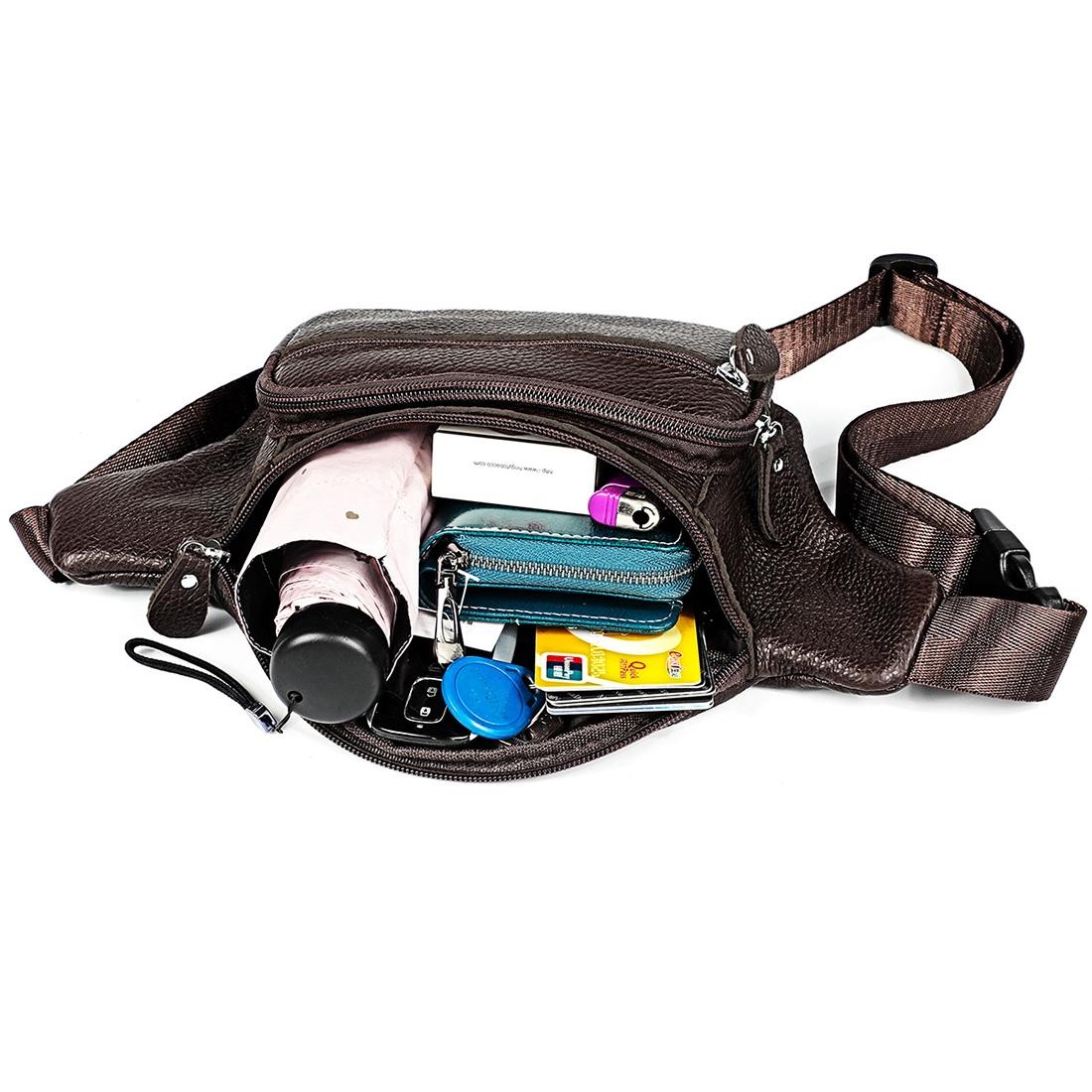 Outdoor Leather Shoulder Bag For Sports & Phone - Coffee