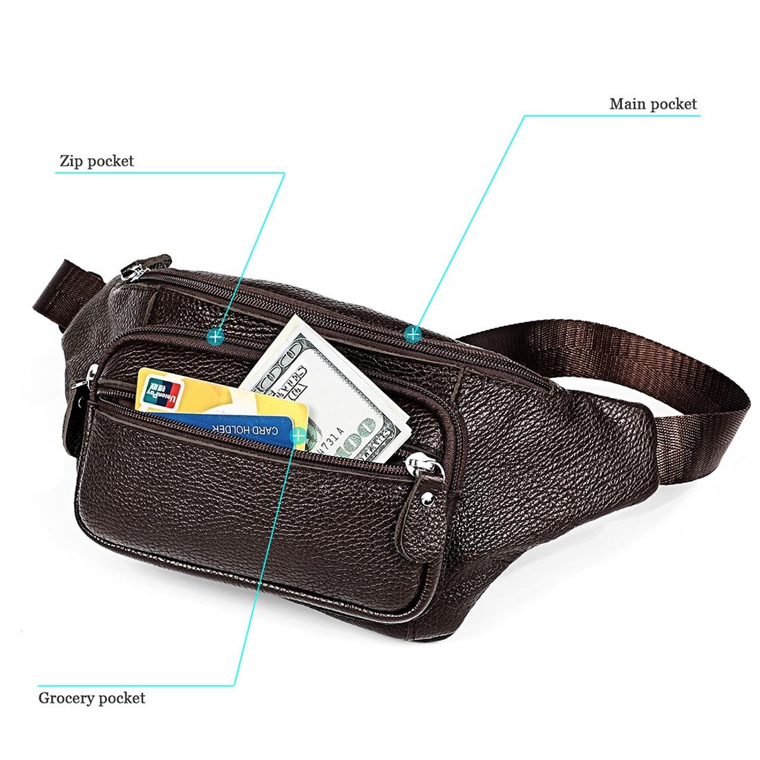 Outdoor Leather Shoulder Bag For Sports & Phone - Coffee