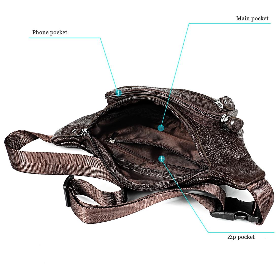 Outdoor Leather Shoulder Bag For Sports & Phone - Coffee