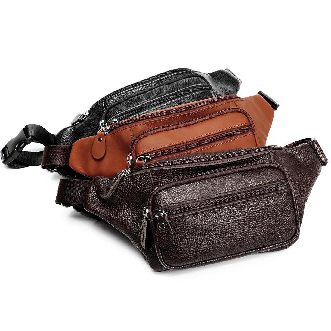 Outdoor Leather Shoulder Bag For Sports & Phone - Coffee