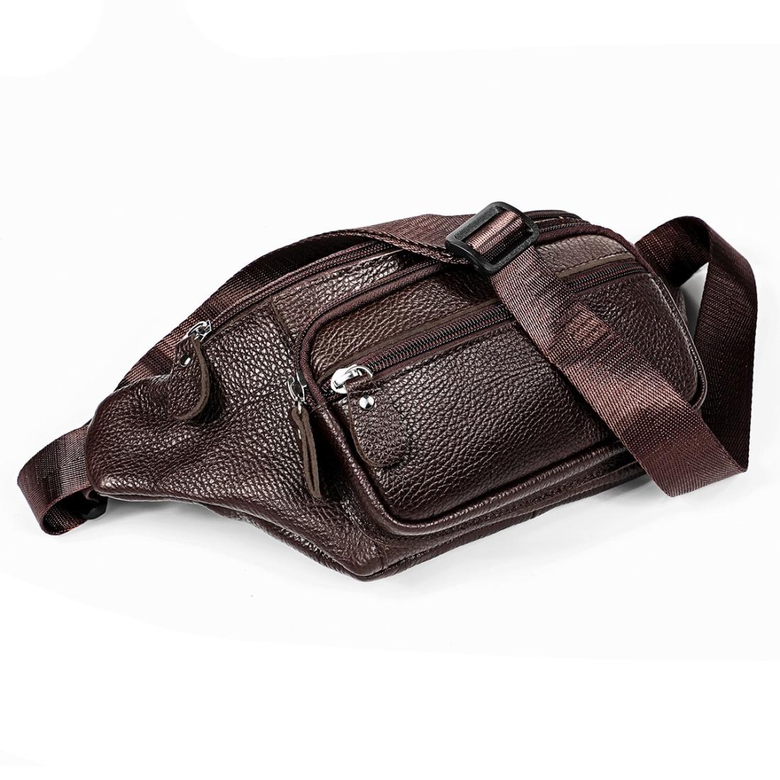 Outdoor Leather Shoulder Bag For Sports & Phone - Coffee