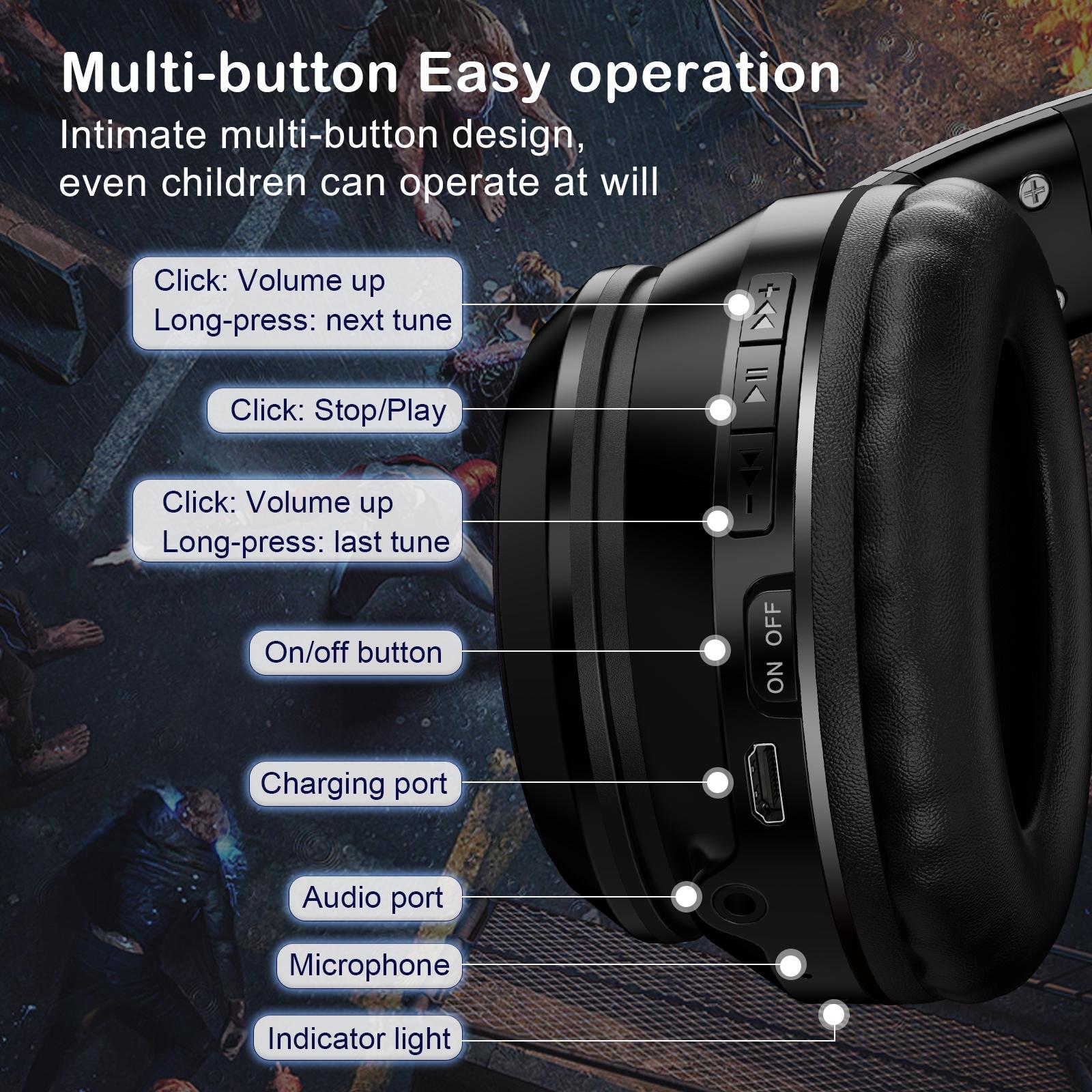 Wireless Bluetooth Headphones With Rgb Lighting - Black