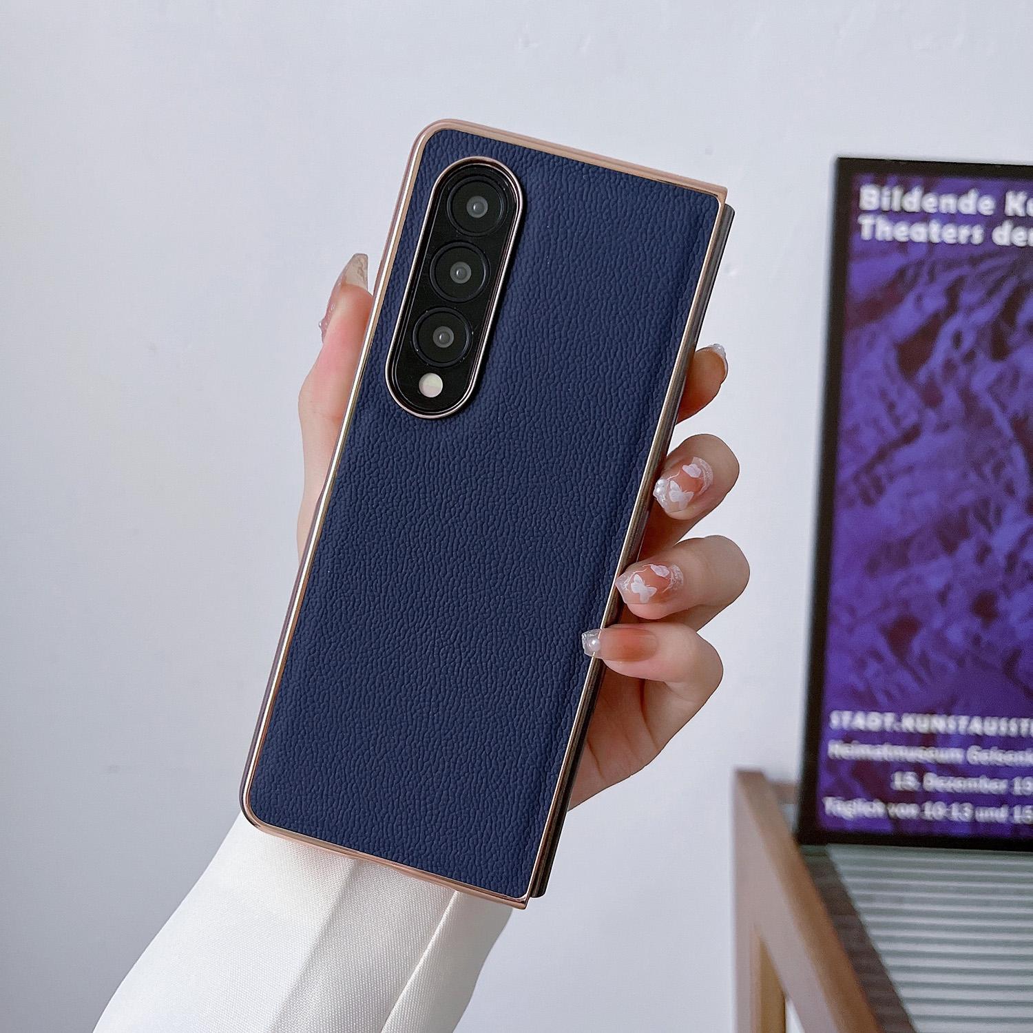 For Samsung Galaxy Z Fold4 5G Leather Phone Case - Nano Plating - Black