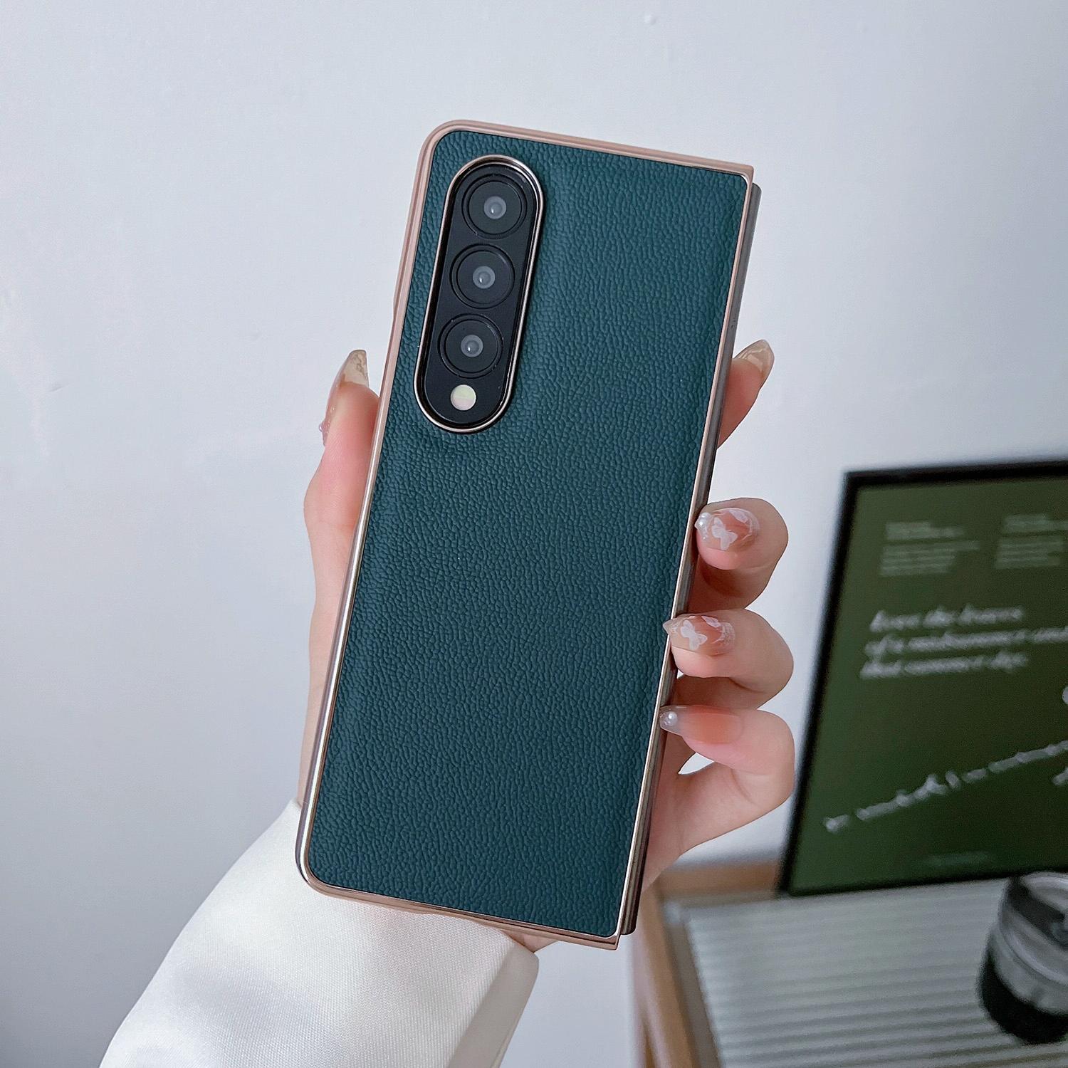 For Samsung Galaxy Z Fold4 5G Leather Phone Case - Nano Plating - Black