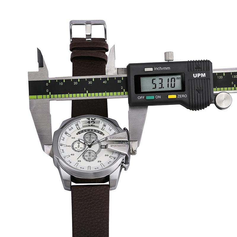 Men Leather Band Sports Watch with Large Dial - Silver White Brown