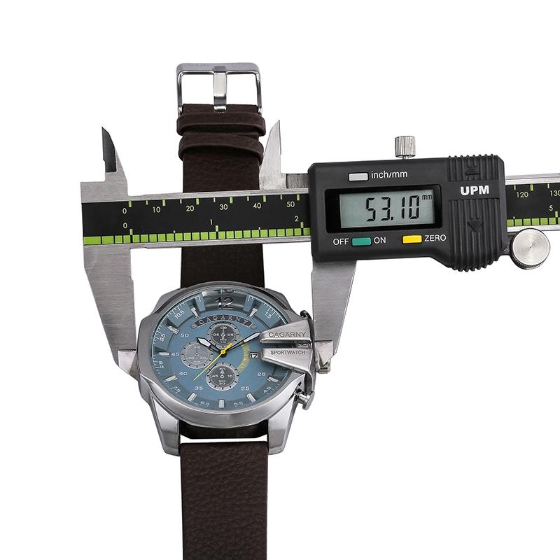 Men Leather Band Sports Watch with Large Dial - Silver White Brown