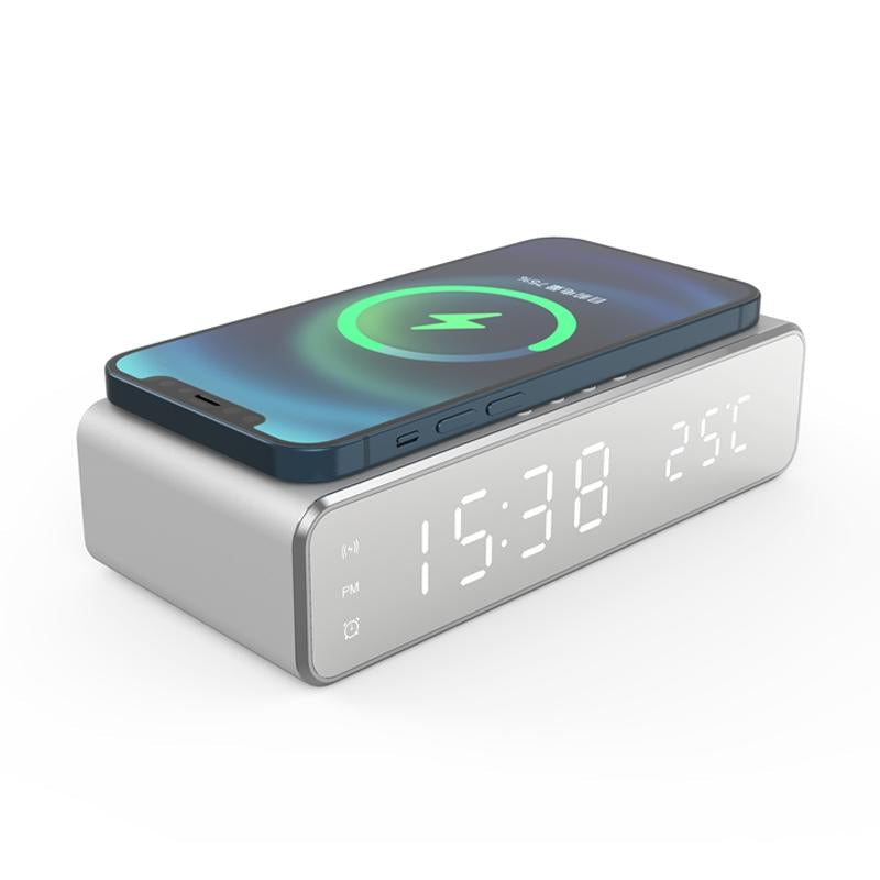 Wireless Charging Desktop Phone With Clock &amp; Temperature Display - Silver