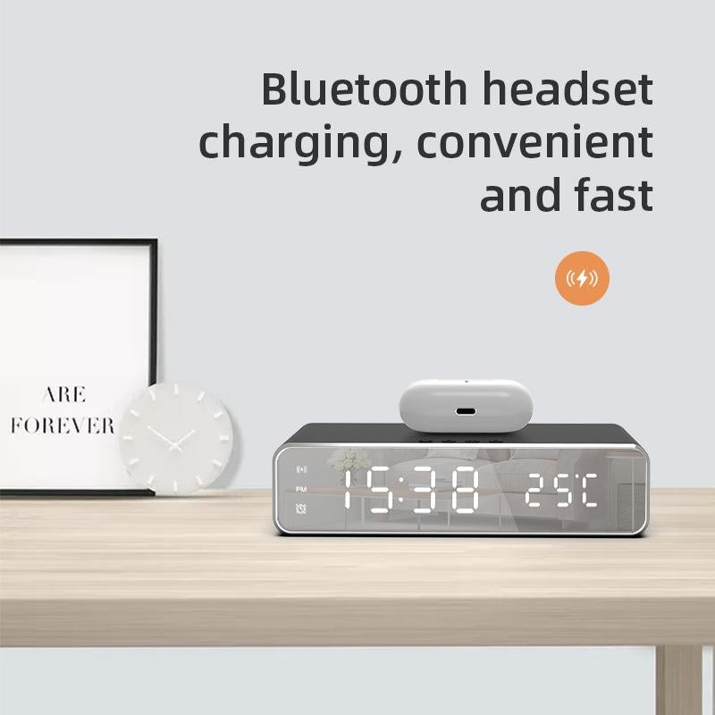 Wireless Charging Desktop Phone With Clock & Temperature Display - Silver