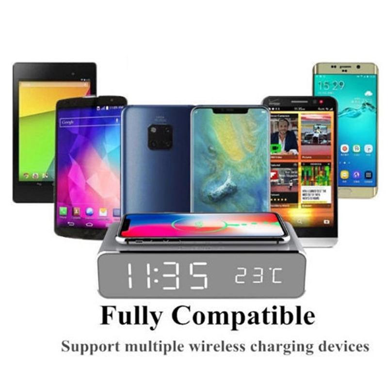 Wireless Charging Desktop Phone With Clock & Temperature Display - Silver