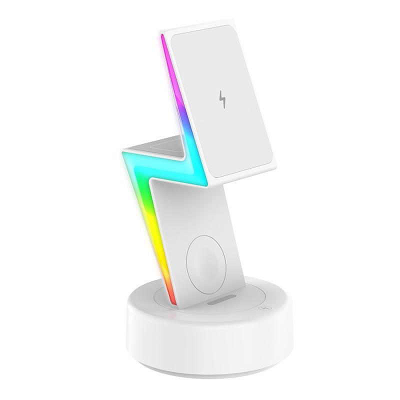 3 In 1 Rgb Light Magnetic Phone Holder With Wireless Charging - White