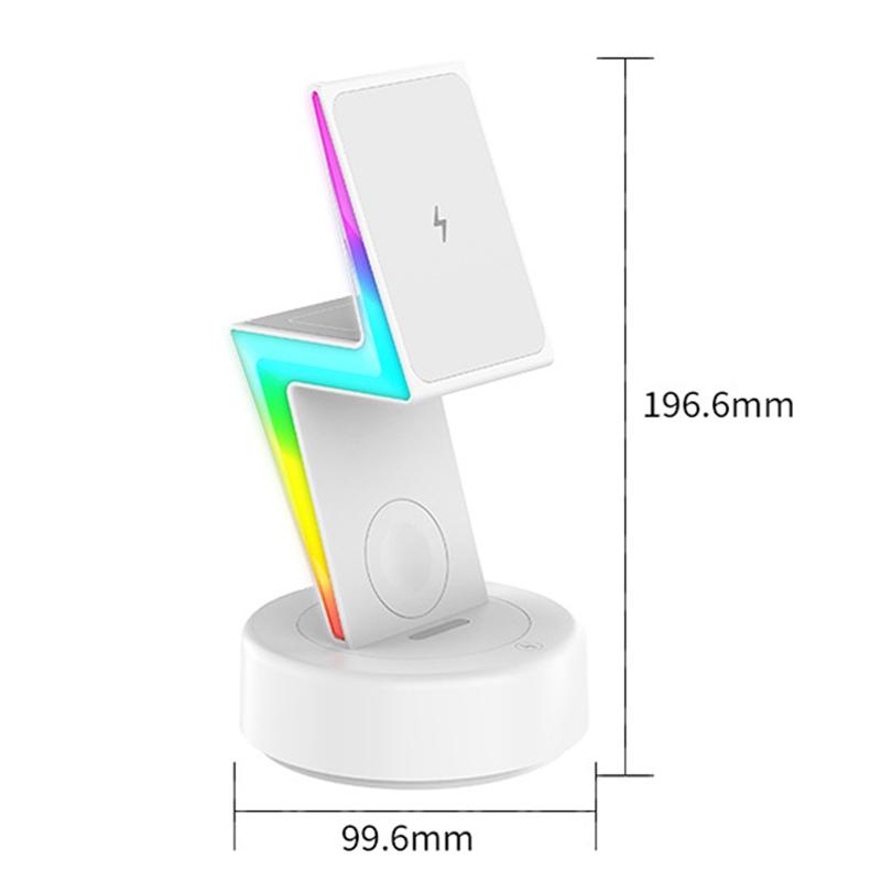 3 In 1 Rgb Light Magnetic Phone Holder With Wireless Charging - White