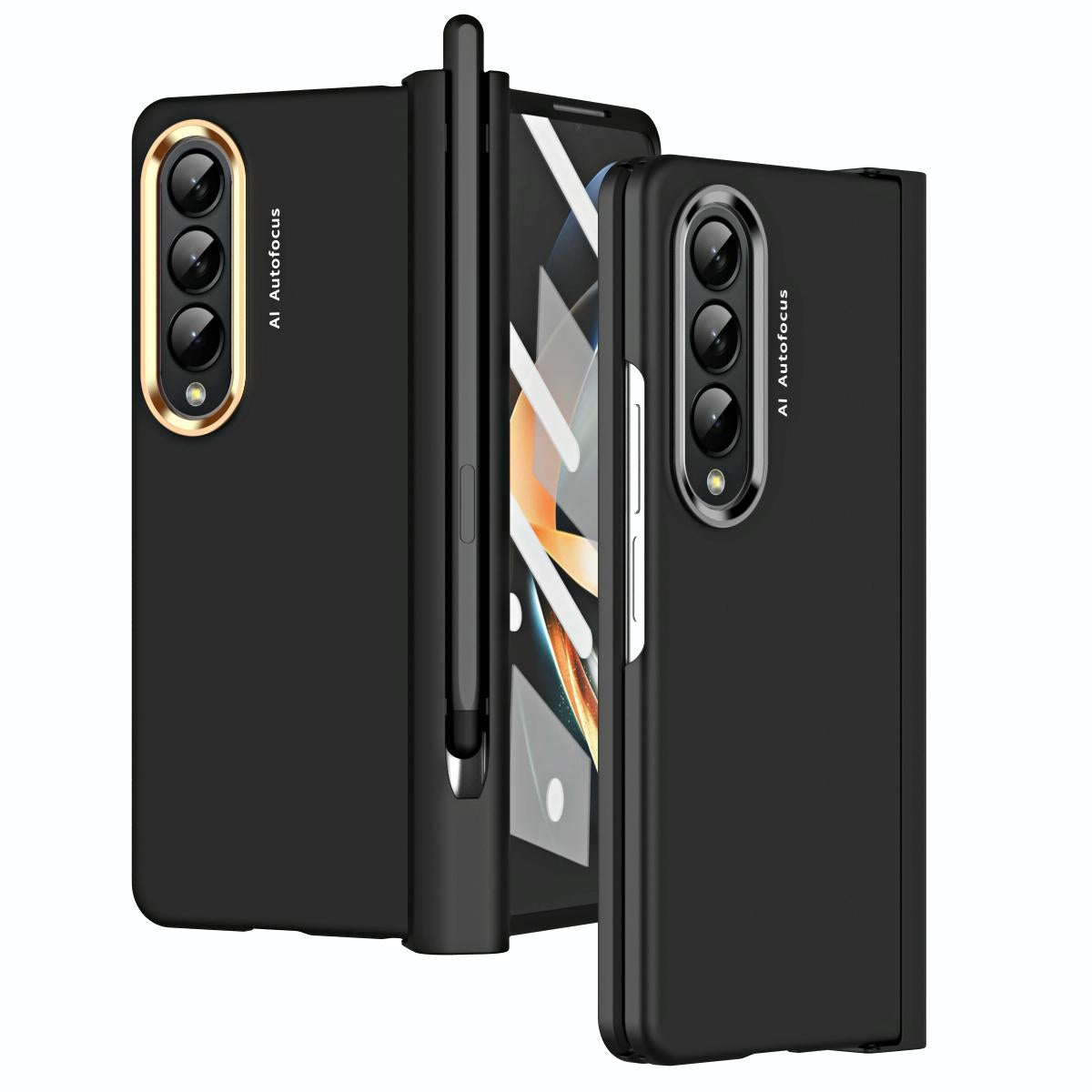 For Samsung Galaxy Z Fold4 5G Samsung Fold 4 Hinge Flip Case - Two Tone Contact Lens - Black
