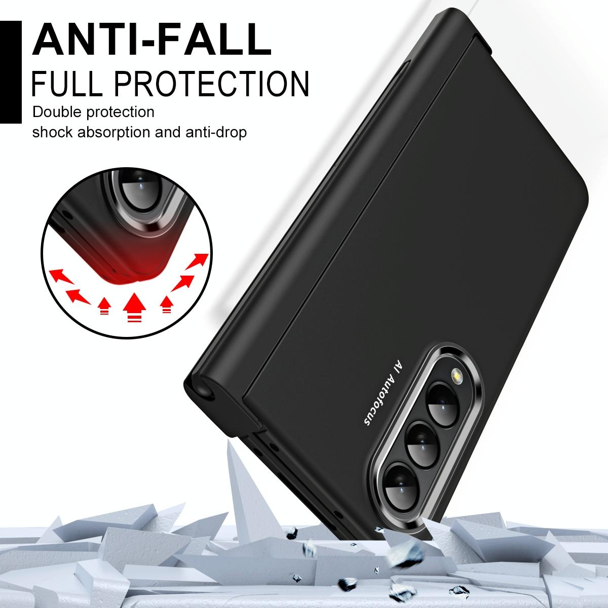 For Samsung Galaxy Z Fold4 5G Samsung Fold 4 Hinge Flip Case - Two Tone Contact Lens - Black