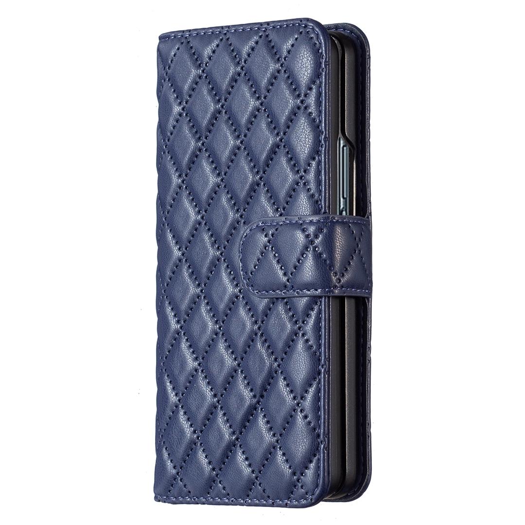 For Samsung Galaxy Z Fold4 5G Diamond Lattice Flip Wallet Case - Black