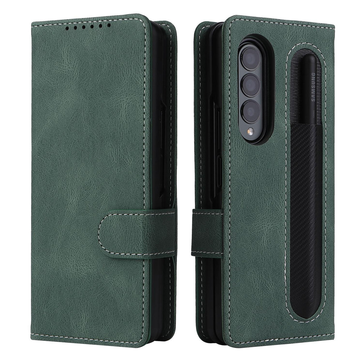 For Samsung Galaxy Z Fold4 5G Foldable Leather Case - Detachable - Dark Green