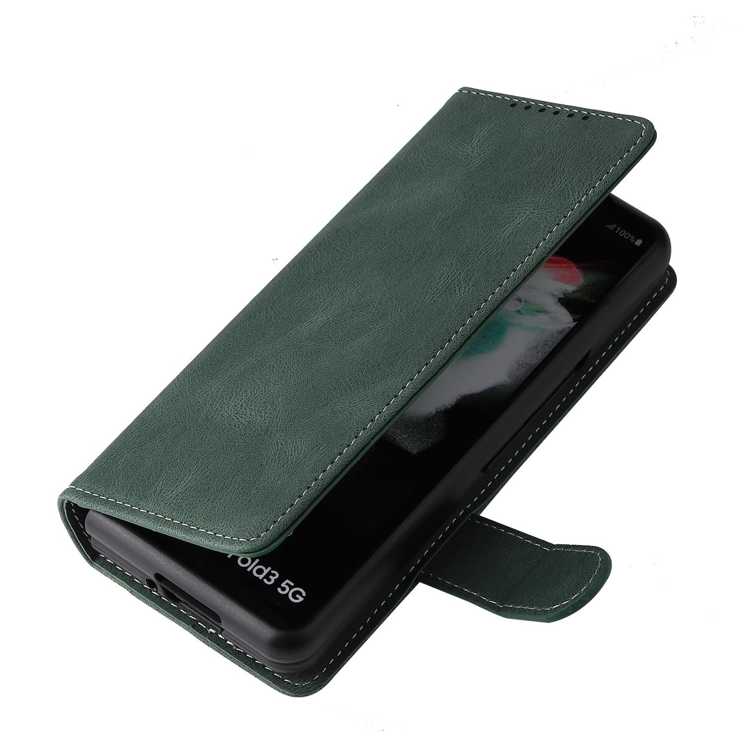 For Samsung Galaxy Z Fold4 5G Foldable Leather Case - Detachable - Dark Green