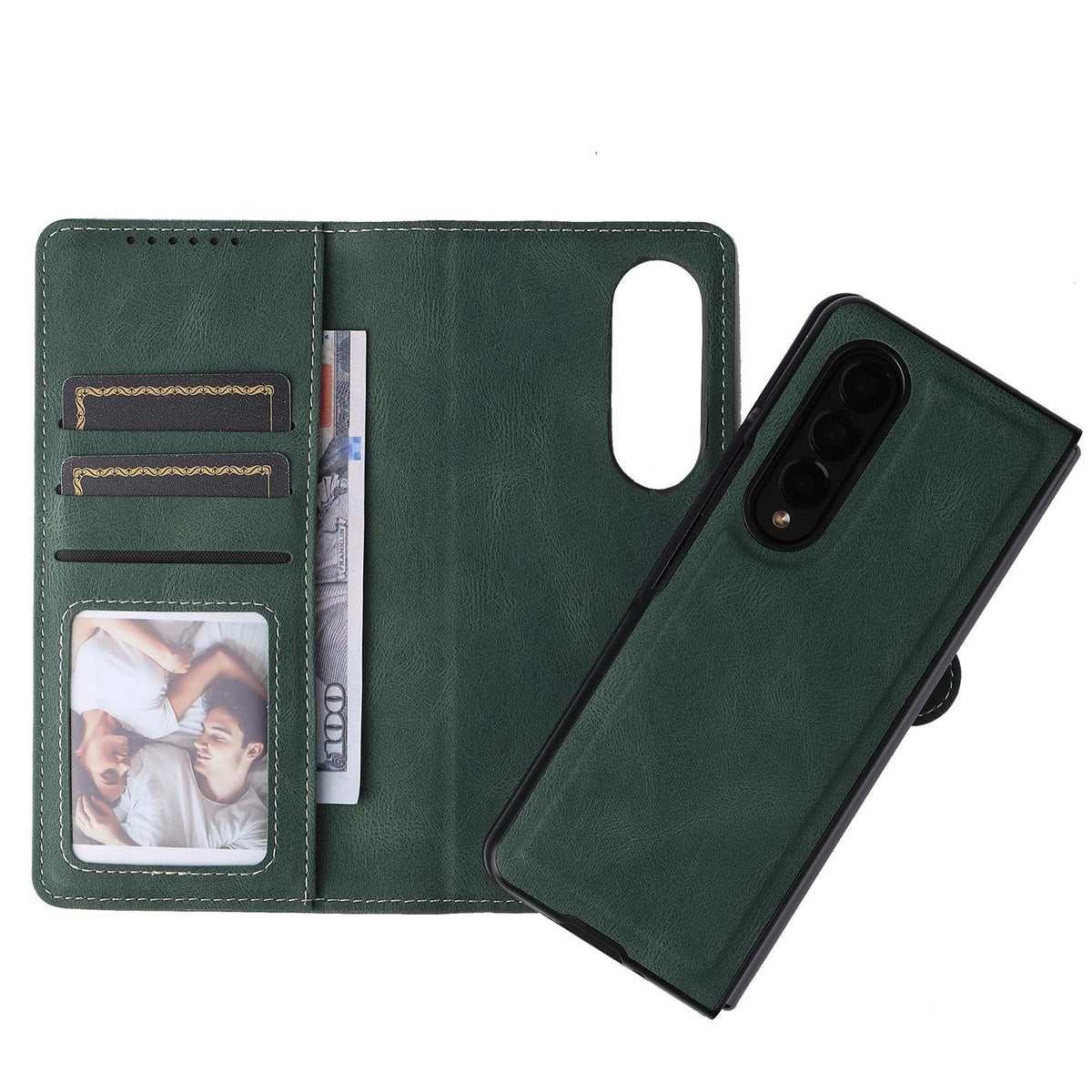 For Samsung Galaxy Z Fold4 5G Foldable Leather Case - Detachable - Dark Green