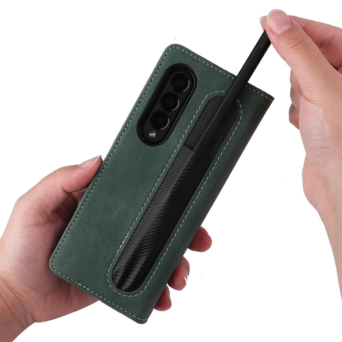 For Samsung Galaxy Z Fold4 5G Foldable Leather Case - Detachable - Dark Green