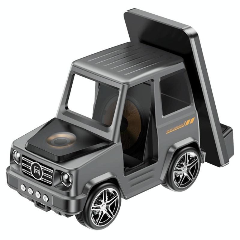 6 In 1 Car Shape Speaker With Clock &amp; Wireless Charger - Grey