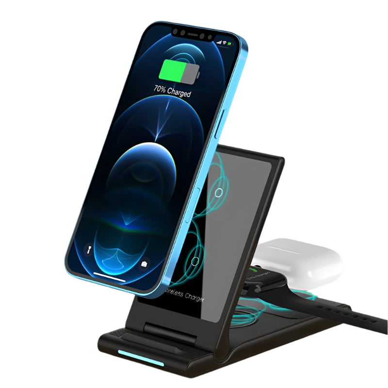 15W Foldable 3 In 1 Wireless Charger Black