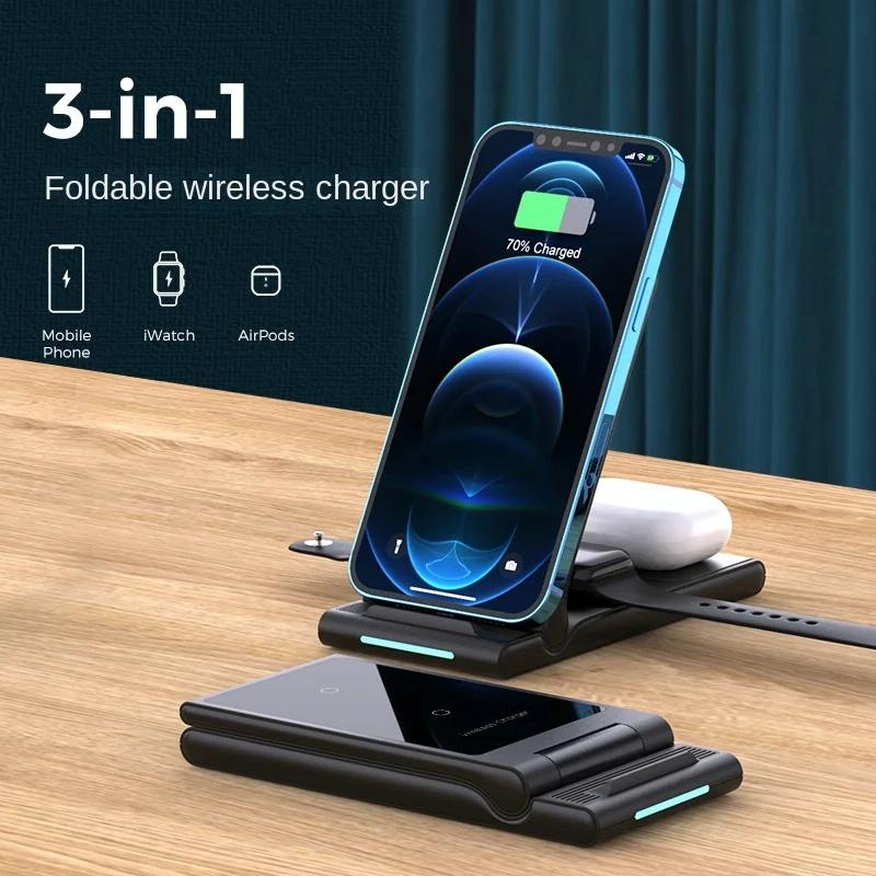 15W Foldable 3 In 1 Wireless Charger Black