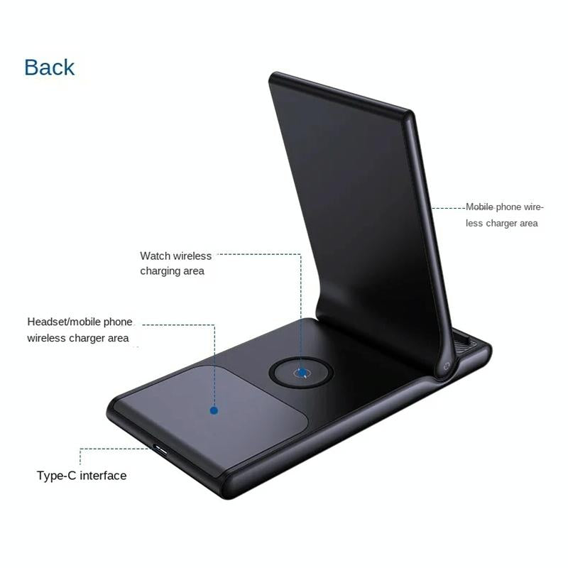 15W Foldable 3 In 1 Wireless Charger Black
